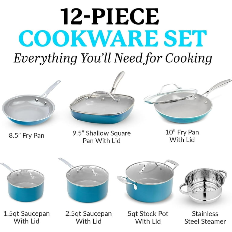 Gotham Steel Ocean Blue 10-Piece Aluminum Cookware Set