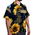 thumbnail image 2 of Crocodile Starry Sky Sunflower Men's Short Sleeve Hawaiian Beach Poplin Shirt Casual Printed Button Down Summer Unisex Shirt, 2 of 6