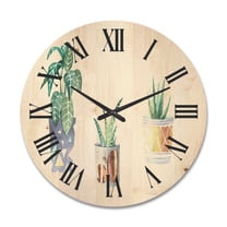 Designart 'Three Potted Houseplants On White' Traditional Wood Wall Clock