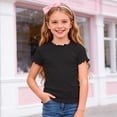 thumbnail image 2 of YDFCWXW Toddler Baby Girls Summer Short Sleeve Lettuce Trim Ribbed Knit T-Shirts Solid Color Casual Blouse Tops (Black, 6-12 Months), 2 of 6