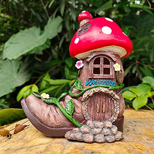 Mini Mushroom Gnome Fairy Houses Color Changing LED Lighted Set of 2 