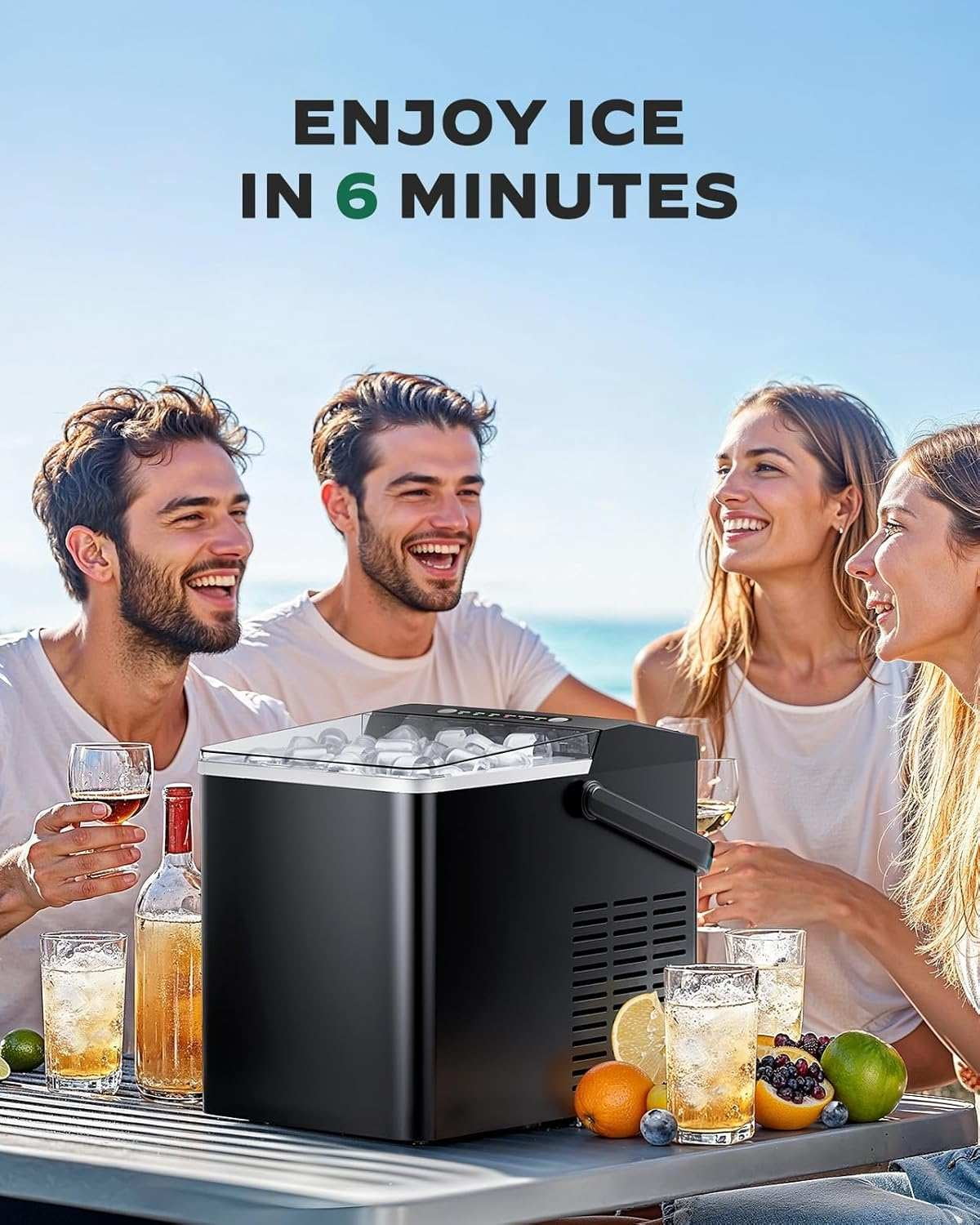 Philergo Portable Ice Maker with 1.8L Large Water Tank & Handle, Countertop Ice Machine with Self-Cleaning, 26Lbs/24H, 9 Ice Cubes Ready in 6 Mins for RV, Home, Kitchen, Black