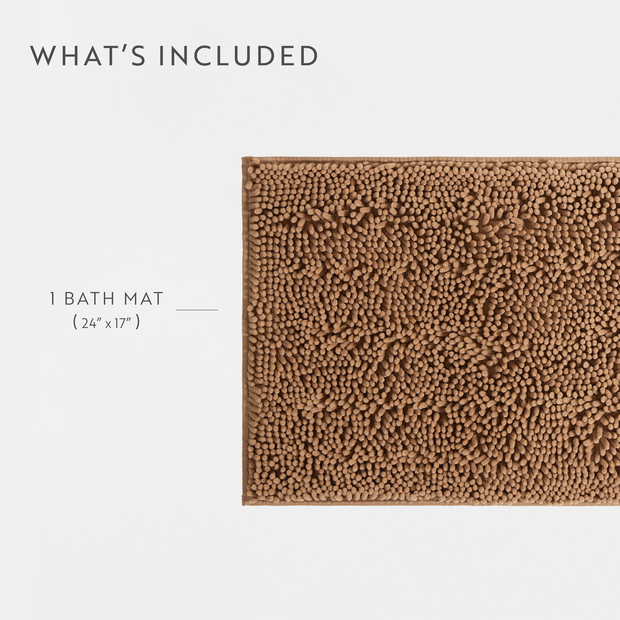 Soft Absorbent Chenille Bath Mat Rug with Anti-Skid Rubber Backing, 24 x 17, Mocha, by Noble Linens