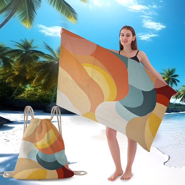 Toalla de playa dos en uno - Bolsa de playa con cordón con impresión digital - Toalla de playa de microfibra - Toalla de baño - Toallas de playa