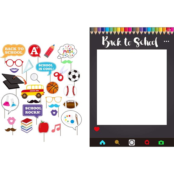 Back to School Party Photo Booth Props First Day of School with Photo Frame(Pack of 30)