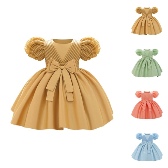 Elegant Satin Bow Dress for Baby Girls, Christening Birthday Party Gown, Special Occasion Dresses for Kids 2-10 Years