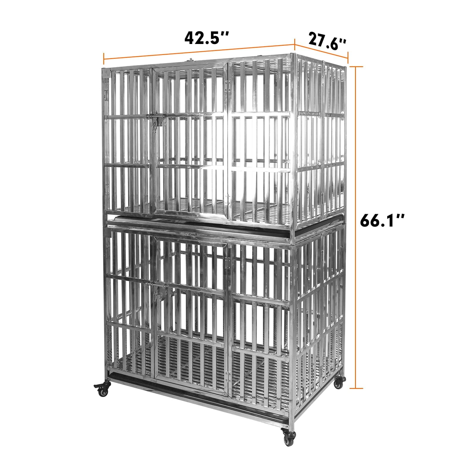 Confote Stackable Heavy Duty Dog Cage Pet Stainless Steel Crate for Small Dogs with Tray in-Door Foldable, Portable for Animal Out-Door Travel,42"