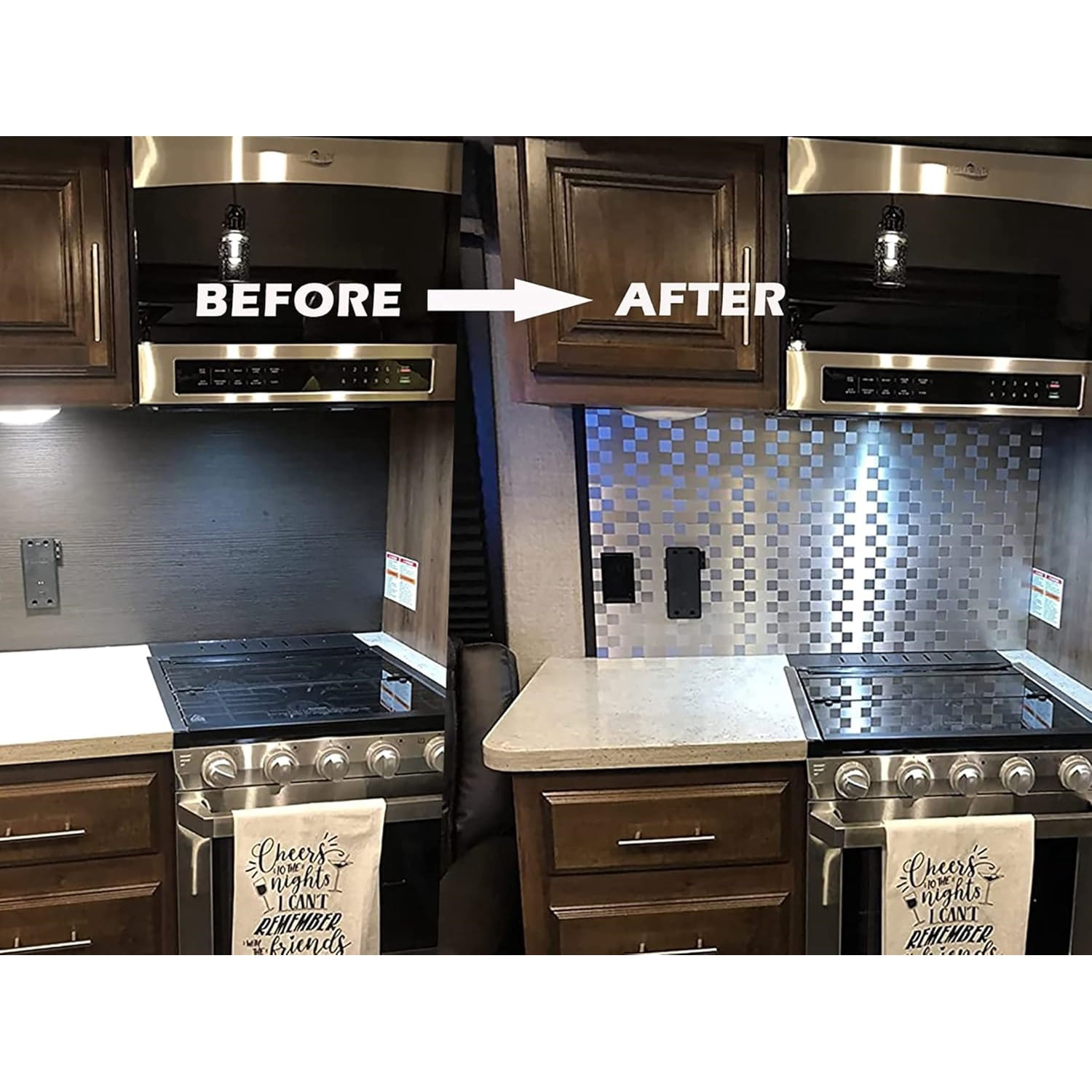 10-Sheets Peel and Stick Backsplashes for Kitchen, Stick on Backsplash Stainless Steel Metal Tiles for Kitchen Walls, Stainless Steel Backsplash for Range Hood Wall Shield (12''x12'')