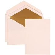 JAM Paper Wedding Invitation Set, Large 10 x 6 5/8, White Card with Gold Lined Envelope and White Simple Border Set, 50/pack