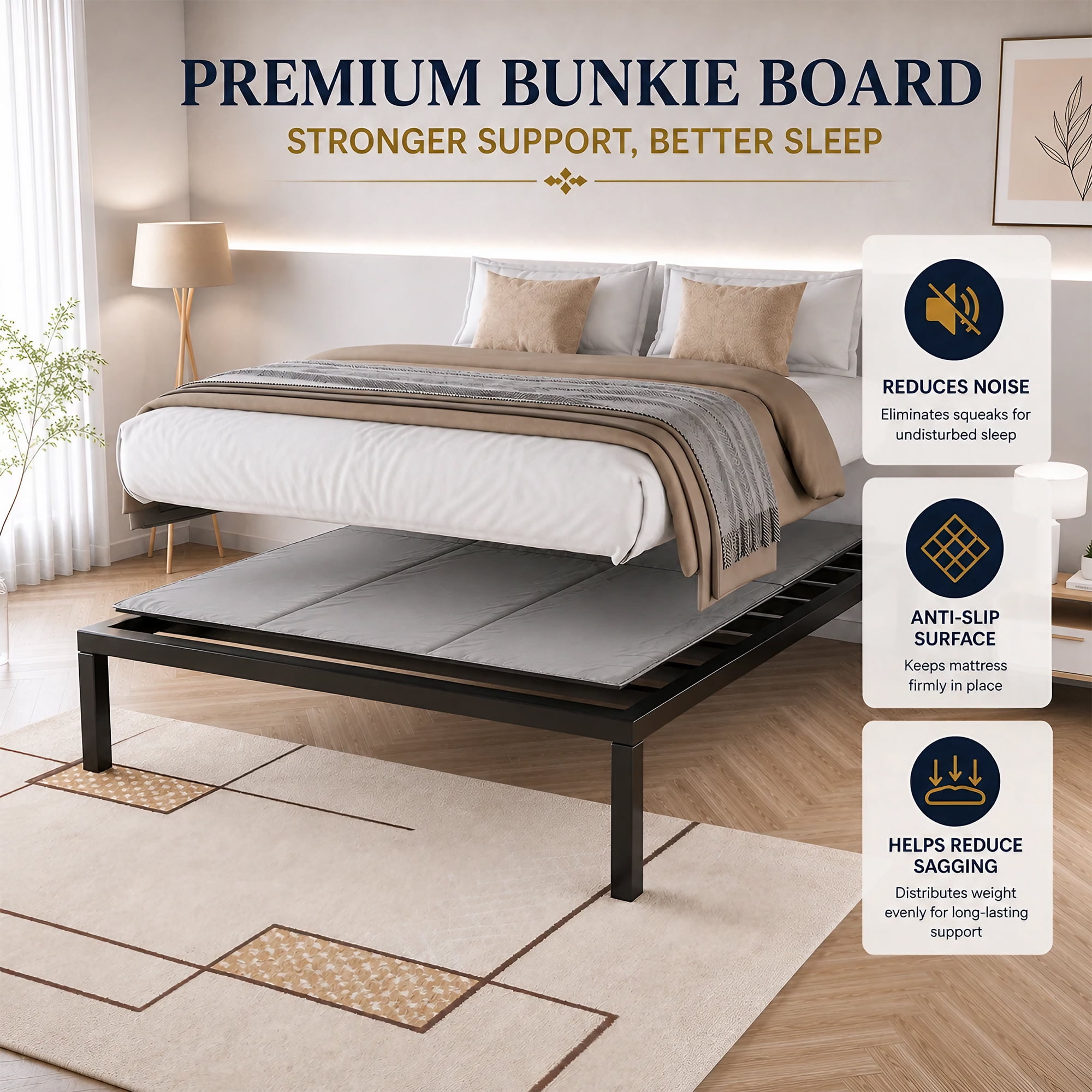 Continental Sleep, 15mm Bunkie Board King 76x80, Heavy Duty Under Mattress Support, Low Profile Bed Support Board for Slatted bed frame, No Box Spring Needed, Noise Free, Non-Slip