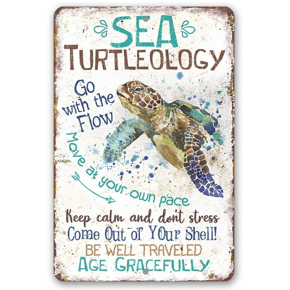 Lone Star Art Sea Turtleology Aluminum Sign 8 x 12 in