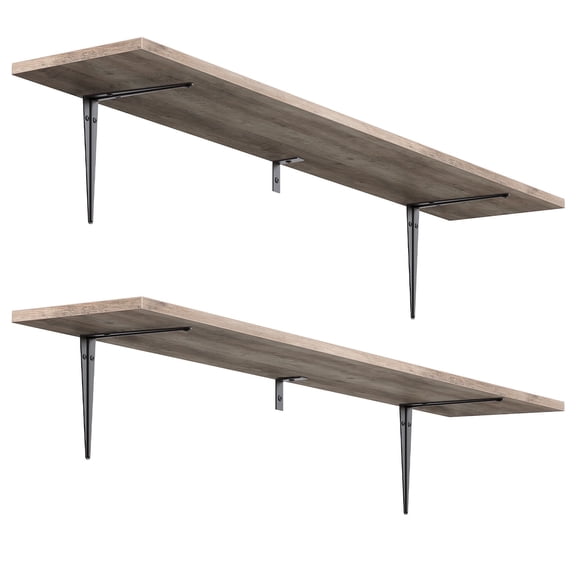HOOBRO Set of 2 39.4-Inch Floating Wall Shelves with Metal Brackets, Greige and Black