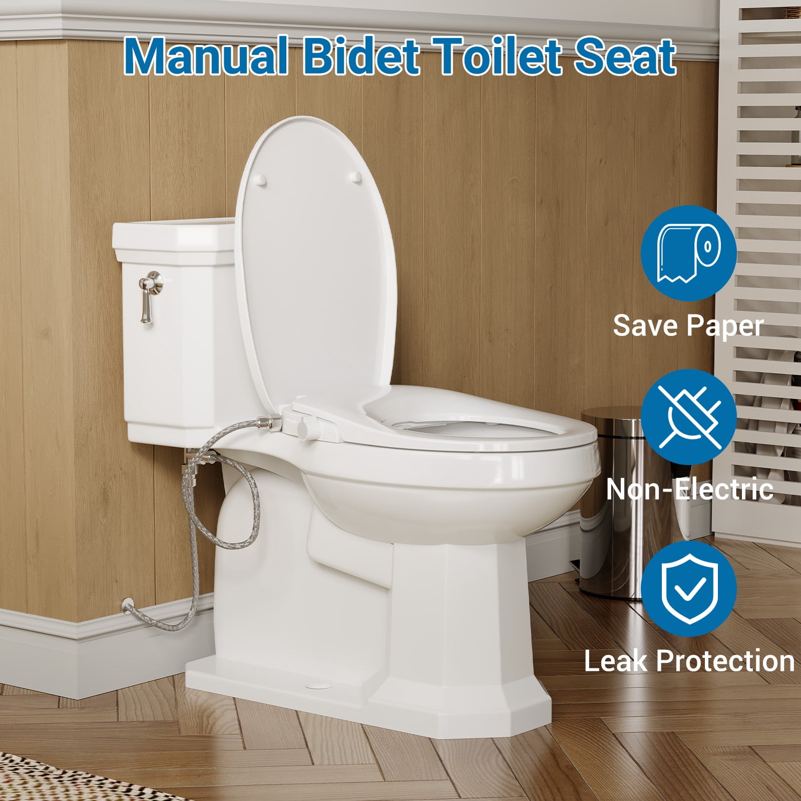 Round Bidet Toilet Seat – Non-Electric, Slow-Close Lid, Adjustable Water Pressure, Self-Cleaning Dual Nozzles for Frontal & Rear Wash – Hygienic Fresh Water Bidet Seat