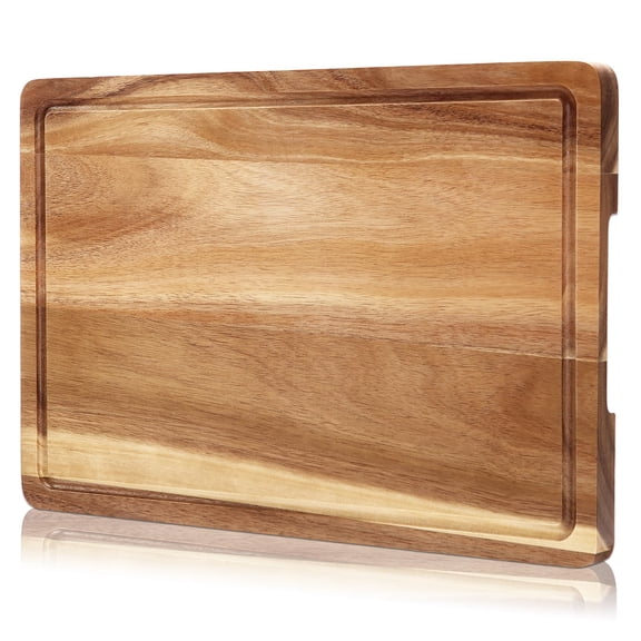 18'' x 12'' Acacia Wood Cutting Board, 1'' Thick Chopping Board with Deep Juice Groove and Back Inner Handles, Kitchen Butcher Block Cutting Board for Meat, Vegetables and Fruit