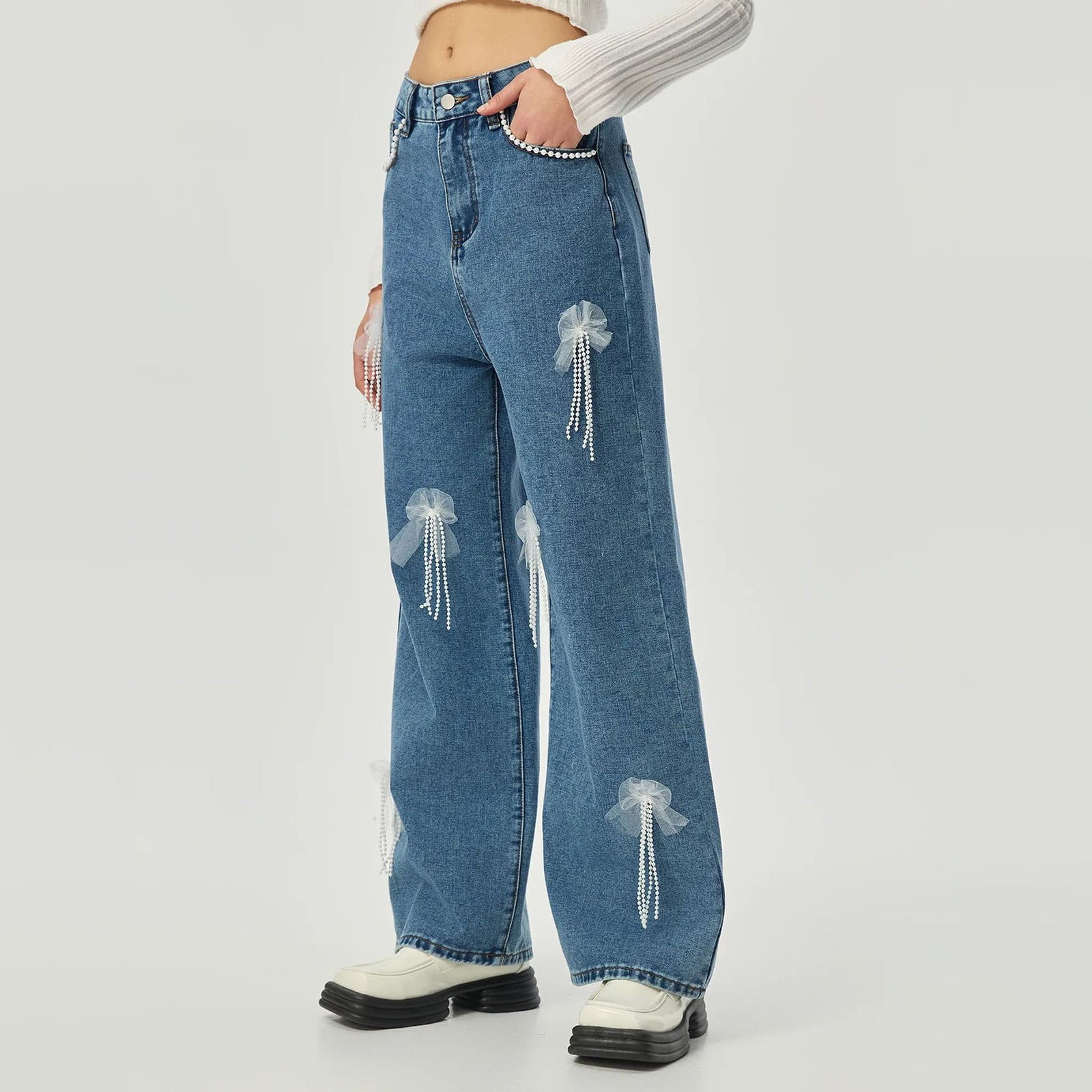 Olyvenn Women's Distressed Ripped Straight Leg Jeans High Waist