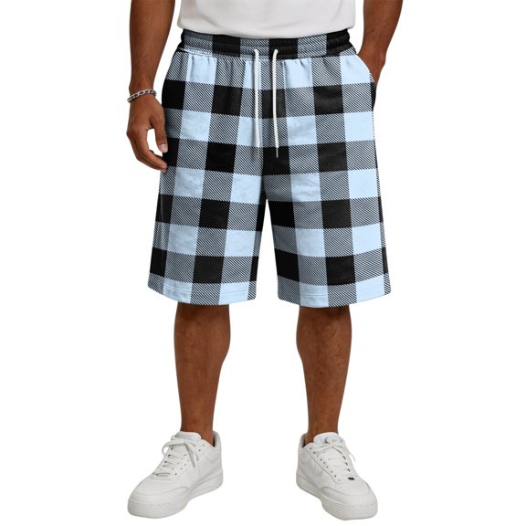 Resicozy Casual Plaid Shorts for Men 2026 Casual Relaxed Fit Drawstring Elastic Waist Shorts with Pockets Sky Blue S