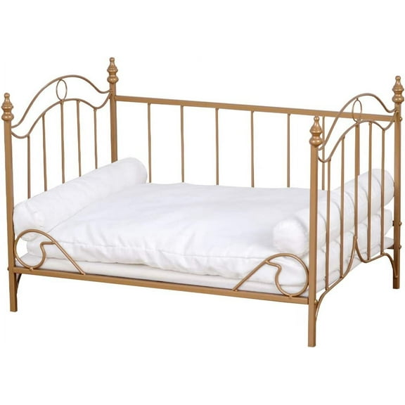 Pet Bed, Dog Bed with Metal Frame and Detached White Velvet Cushion with 2 Pillow for Small Dog
