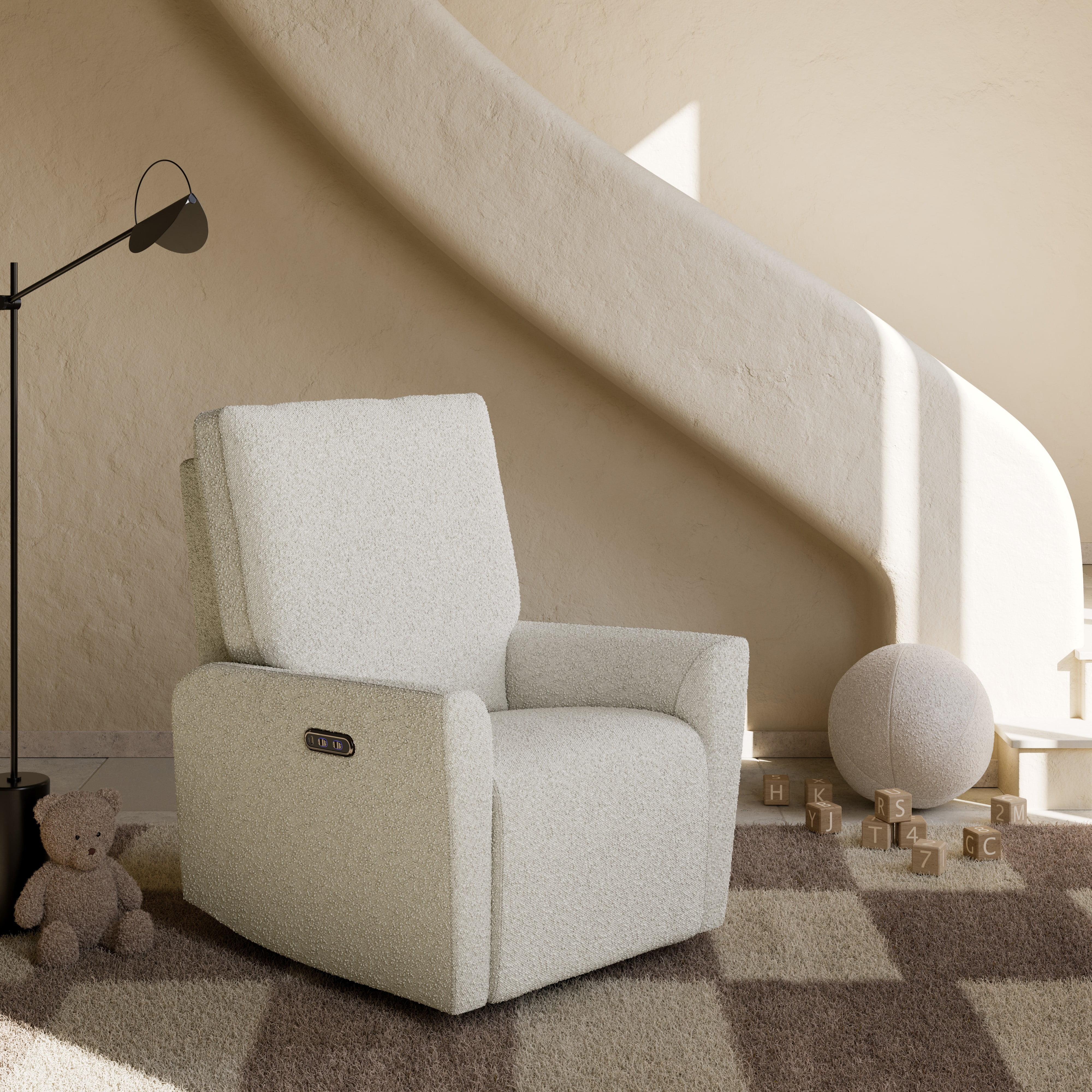 Art of Nursery by Storkcraft Santorini Deluxe Power Recliner Swivel Glider, Ivory Boucle