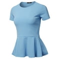 thumbnail image 2 of SSOULM Women's Classic Stretchy Short Sleeve Flare Peplum Blouse Top (S-3X). Made In U.S.A, 2 of 4