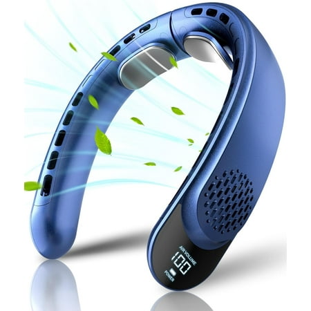 

kosheko USB Portable Neck Fan with Turbine Blades Bladeless Lazy Person Neck Fan Quiet & Cool Neck Hanging Fan 4000mAh Battery Neck Fan with 3 Speeds Blue