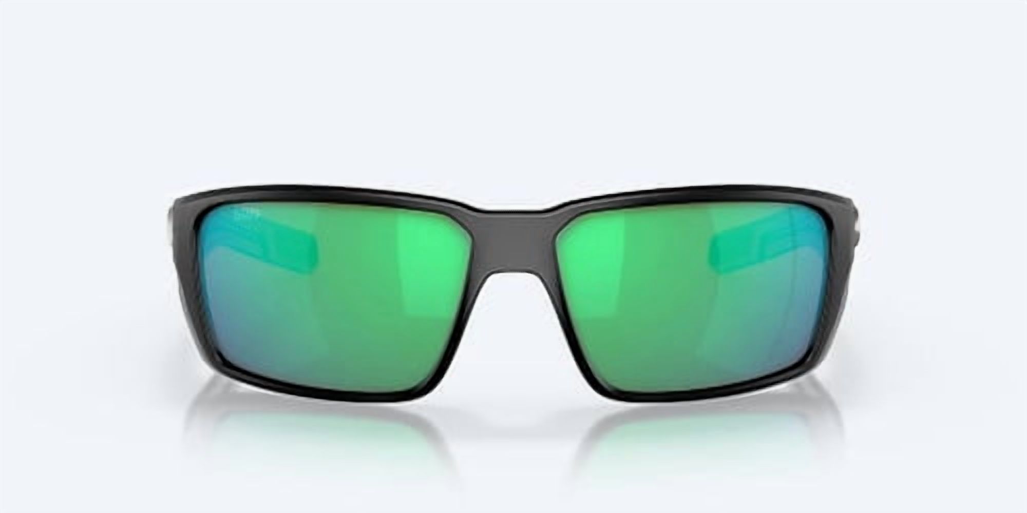 Costa Del Mar Men's 6S9079 Fantail Pro Polarized Rectangular Sunglasses, Matte Black/Green Mirrored 580G, 60mm