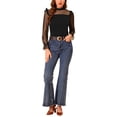 thumbnail image 2 of Allegra K Women's Dots Mesh Sheer Long Sleeve Stand Collar Ruffle Knit Blouse Top, 2 of 6