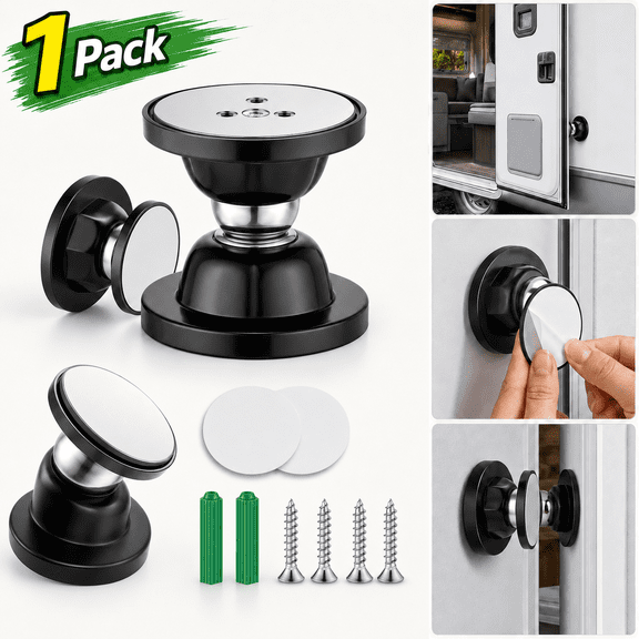 USTOP 1 Pack RV Magnetic Door Catch with Adhesives Screws - Easy to Install Camper Trailer Door Holder, Sturdy Stopper for RV Accessories