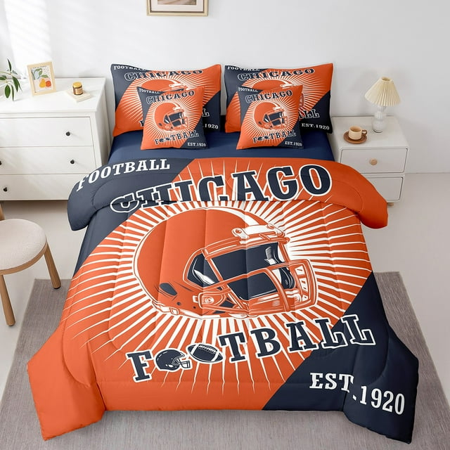 Erosebridal Literie à Thème Football Format Grand, Ensemble de Lit Sport de Rugby, Ensembles de Literie Orange et Noir Format Grand, Déco de Chambre Ultra Douce Réversible, 7 Pcs