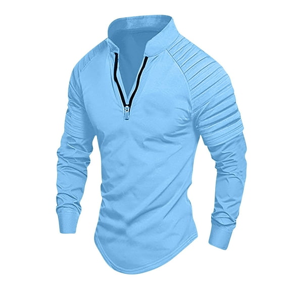 Xunlbb Mens Long Sleeve Tee Shirts, Men's Solid Color Zippered Long Sleeved Sports Shirt S-3XL Clearance Under $10