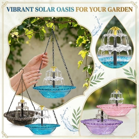 Solar Cascade Hanging Bird Bath Fountain – Elegant, Self-Powering Solar Powered Cascading Bird Bath with Solars Pump, Weatherproof Bowl & 3 Tiered Waterfall Design
