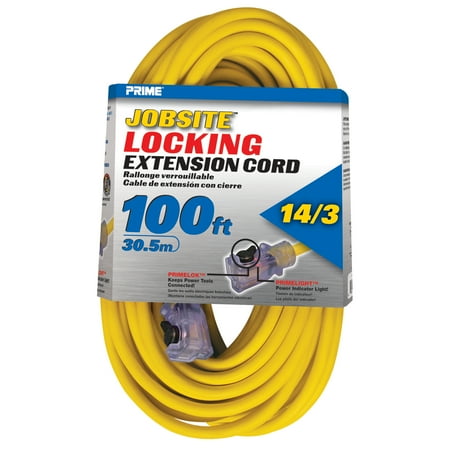 - Prime ECPL511735 100' 14/3 SJTW Yellow Jobsite Locking Extension Cord