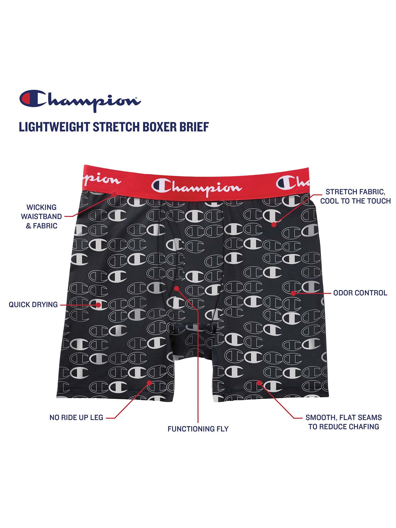 Champion Men's Lightweight & Breathable Stretch Boxer Brief, 3 Pack