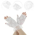 thumbnail image 2 of Unique Bargains 1 Pair Sunblock Fingerless Gloves Half Finger Lace Floral Sun Block Driving Gloves for Women White, 2 of 5