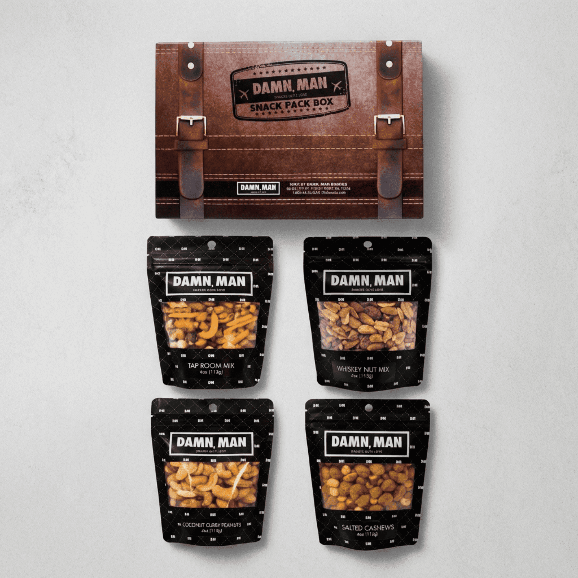 Damn Man Gourmet Nut Gift Box Assorted Nuts and Snack Mix Box Set Dry Roasted Crunchy 4 Count 1 lb Total
