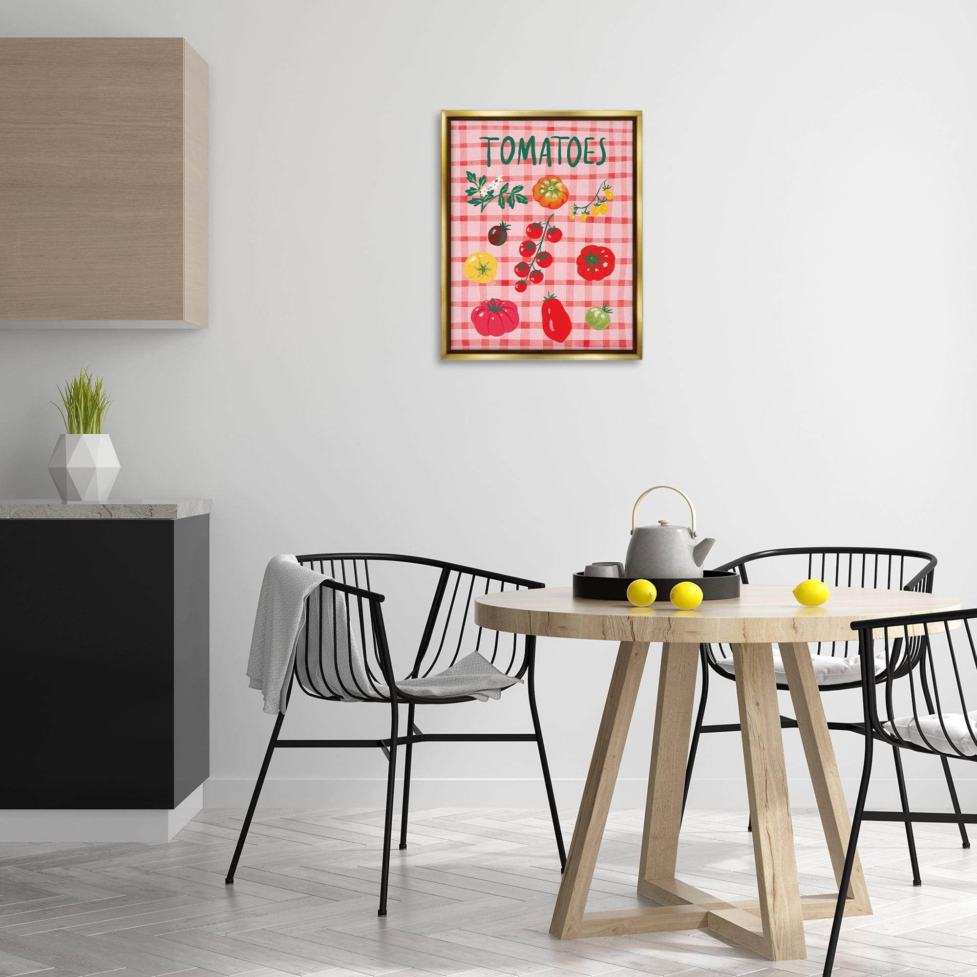 Stupell Industries Various Tomatoes on Plaid Food & Beverage Painting Gold Floater Framed Canvas Art Print Wall Art, 17 x 21