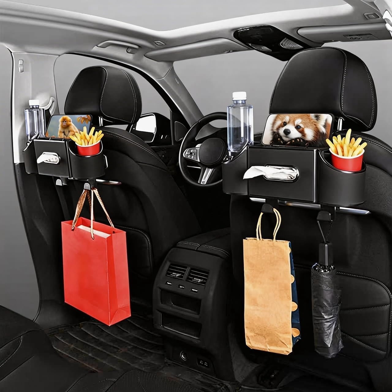 4-in-1 Back Seat Car Organizer with Multi-Pocket Storage & Cup Holders, Universal Fit Backseat Organizer for Travel & Daily Use, Black