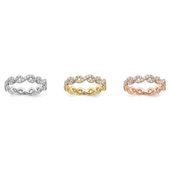 14k White Gold Round Diamond Eternity Wedding Band Infinity Ring Size 7.5 - 0.85 Ct.