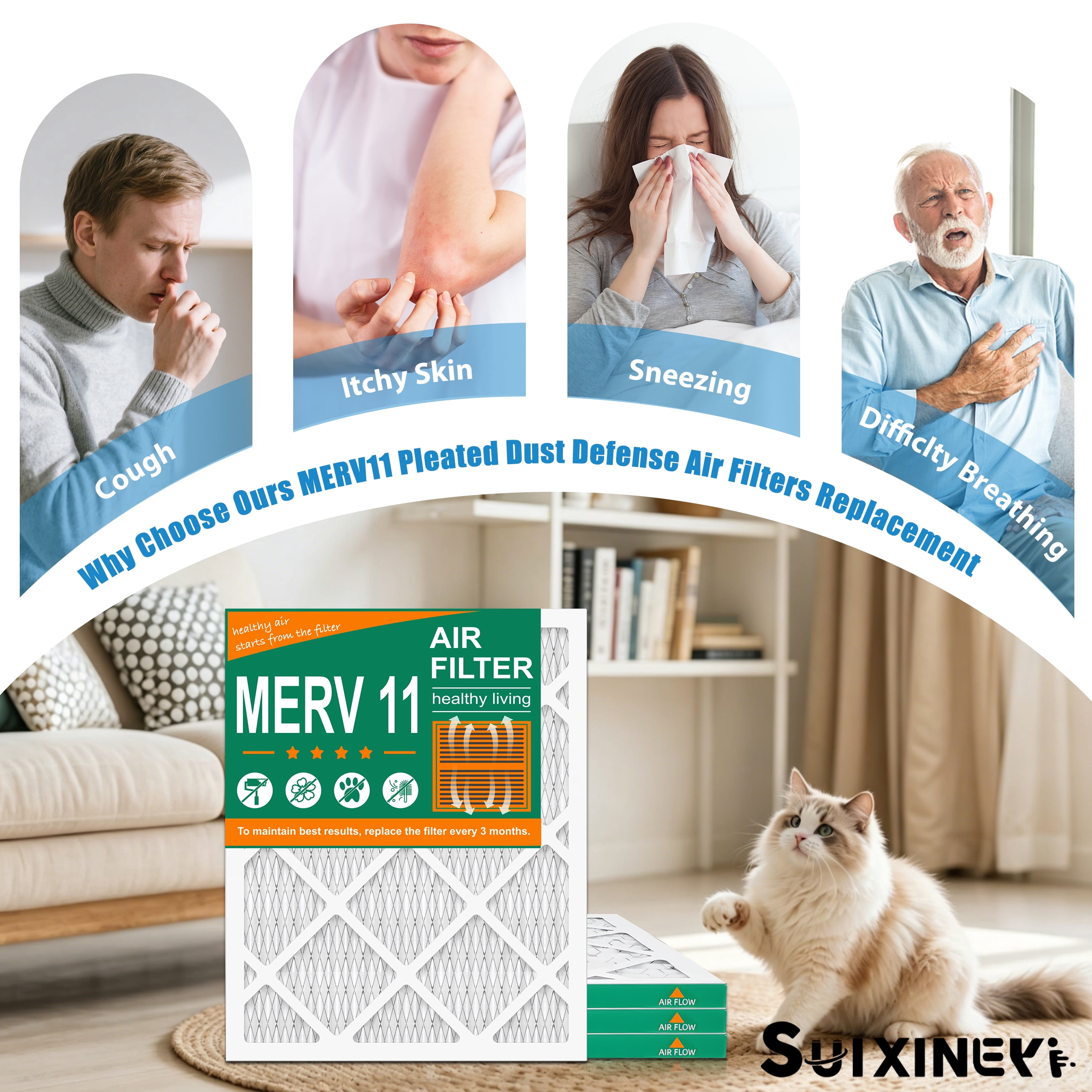SUIXINEYI 16x20x1 HVAC Furnace MERV 11 Air Cleaning Filter Pleated Air Filters,4 Packs