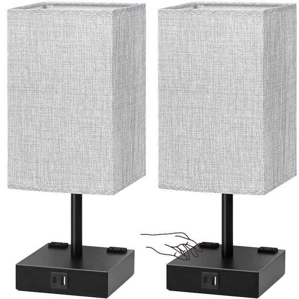 Set de 2 lámparas de mesita de noche Soilsiu con puertos de carga USB