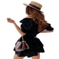 thumbnail image 2 of Women Wrap Swiss V-Neck Short Sleeve High Waist A-Line Ruffle Hem Plain Mini Dress, 2 of 5