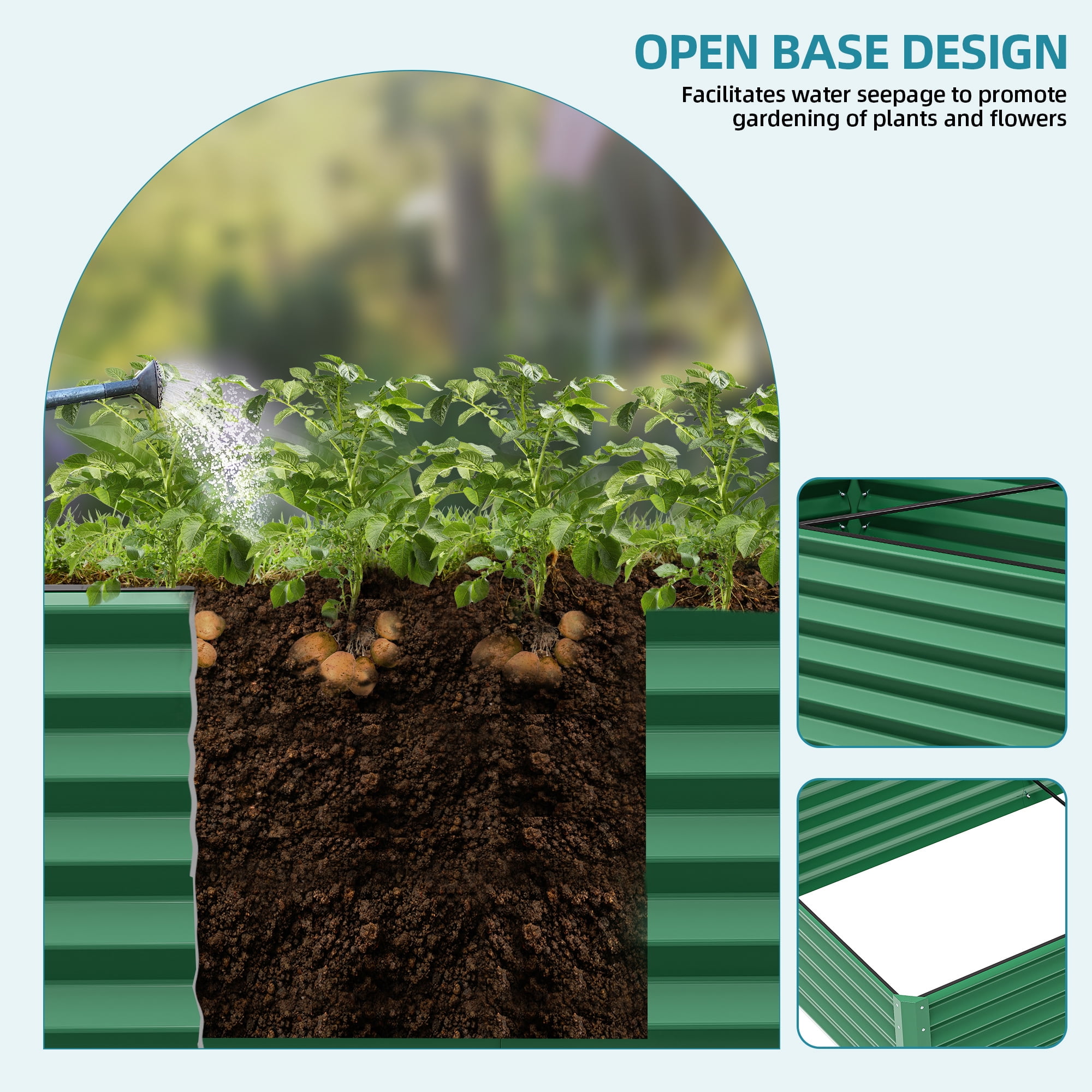 Uforic 2 Pack 8x4x1.5 ft Green Galvanized Raised Garden Bed Kit, Metal Planter Box with Gloves, Ground Nails & Support Rod, Outdoor Above-Ground Planter for Plants, Vegetables, and Flowers