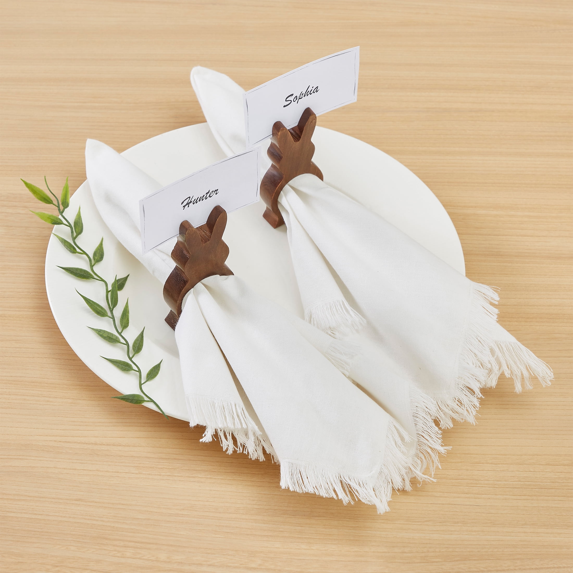 Way to Celebrate 8-Piece Cotton Napkin and Napkin Ring/Place Card Holder Set, Cream