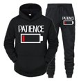 thumbnail image 2 of Conjunto de 2 piezas de sudadera y pantalones divertidos con estampado de batería "PATIENCE" para hombre, sudadera de manga larga, chándal, ropa deportiva unisex, 2 of 5