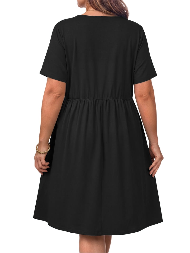 plus midi summer dresses WellSize Plus size Dresses For Women Floral Casual V Neck Short Sleeve  Sundresses Midi Summer Dress with Pockets