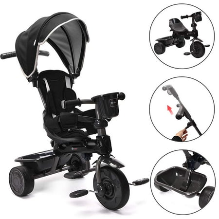 ChromeWheels 4-in-1 Kids’ Trike & Stroller, Adjustable Height Push Ride Tricycle for 9 Months - 5 Year