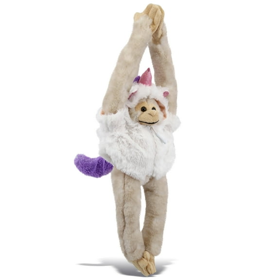 DolliBu Long Arm White Hanging Squirrel Monkey Unicorn Plush Stuffed Animal Toy - Super Soft Monkeycorn Dress Up with Removable Unicorn Plush Outfit, Cute Fantasy Gift - 21 Inches
