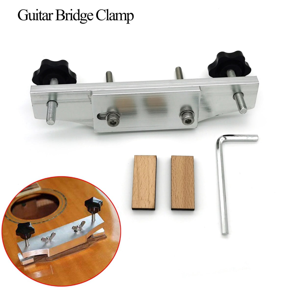 Durable Stainless Steel Guitar Bridge Clamp Assembly Luthier Supply Tool L Wrench With 2 Threaded Outboard Holes
