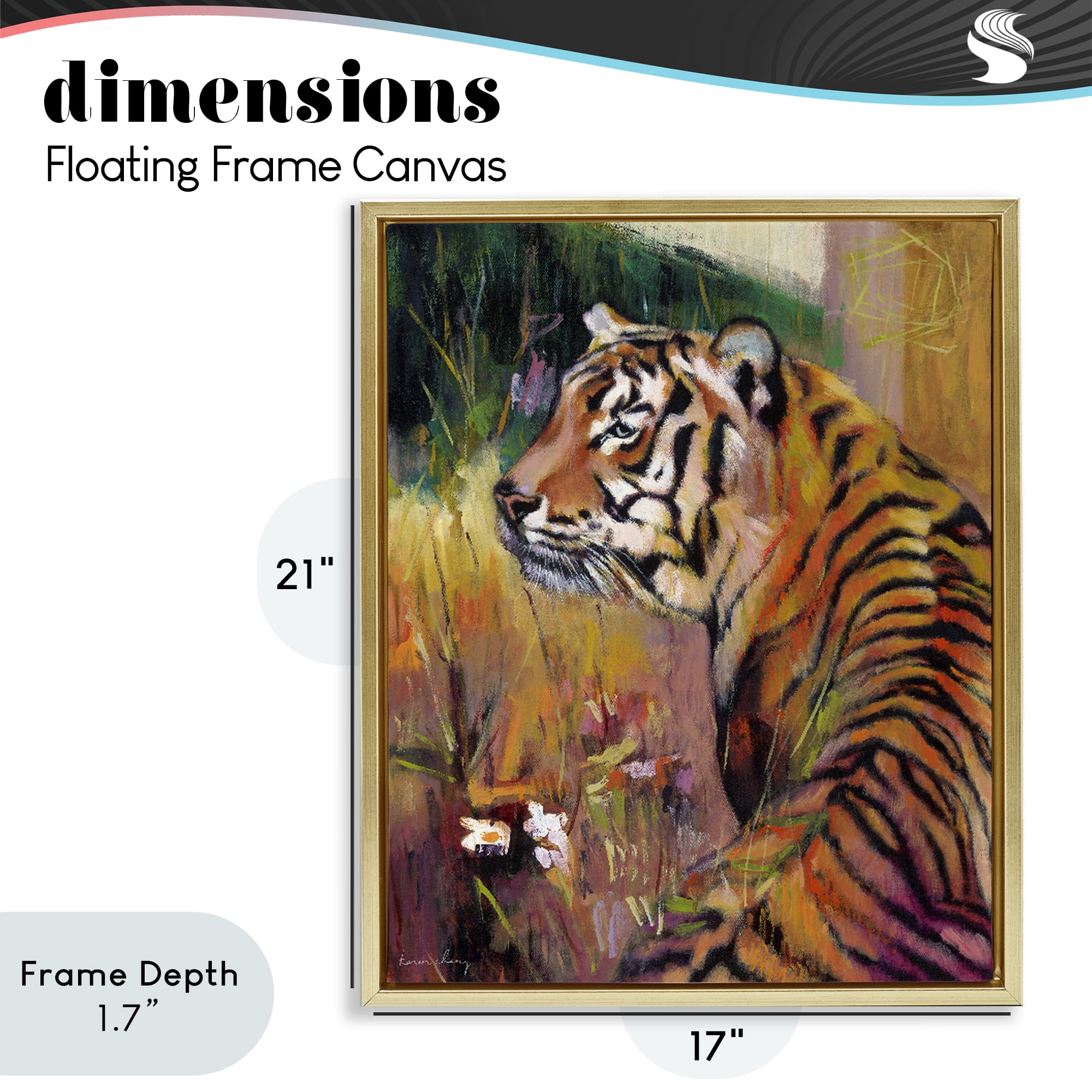 Stupell Industries Patience Tiger in Wait Gold Framed Floater Canvas Wall Art, design by Karen Chang