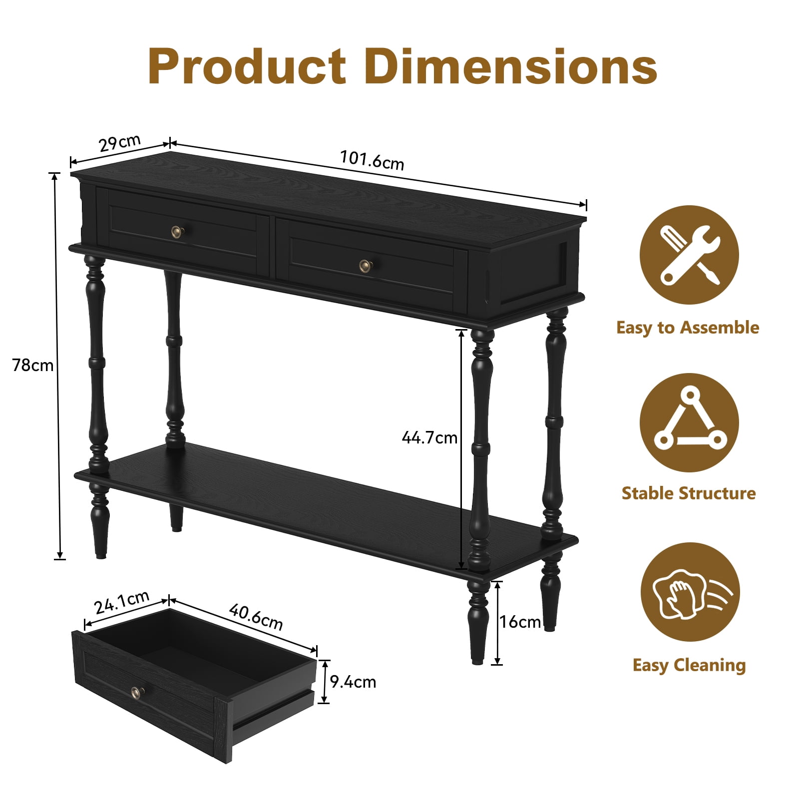 CBJCBJ40"Vintage Minimal Assembly Console Table with 2 Storage Drawers,Suitable for Living Room,Black