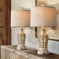 thumbnail image 3 of Oneach 3 Way Dimmable Resin Table Lamp Set of 2 with 2 USB Ports for Bedroom Living Room 21.75" Vintage Rustic Farmhouse Touch Control Bedside Nightstand Lamps(2 Bulbs), 3 of 10
